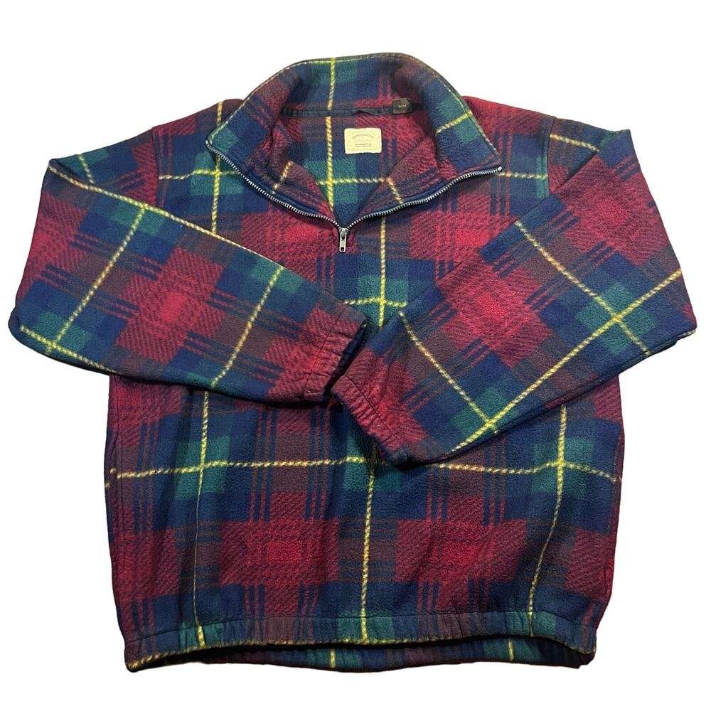 Vintage 90s St. Johns Bay Western Plaid Flannel Sweater 1/4 Zipper Size L ~READ~